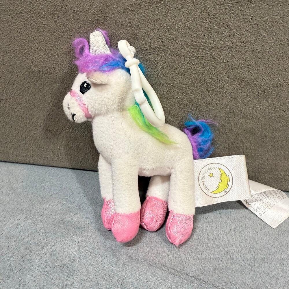 Animal Adventure Unicorn Rainbow Plush Keychain Bag Backpack Charm Clip